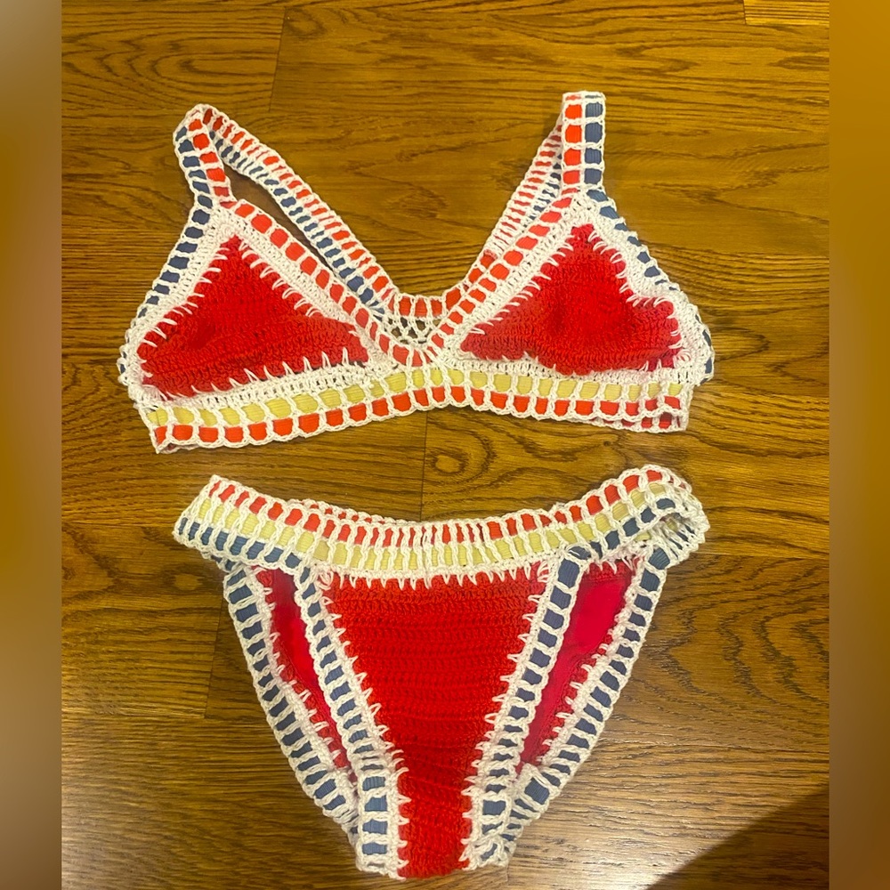 Knit Red White and Blue Bikini Set